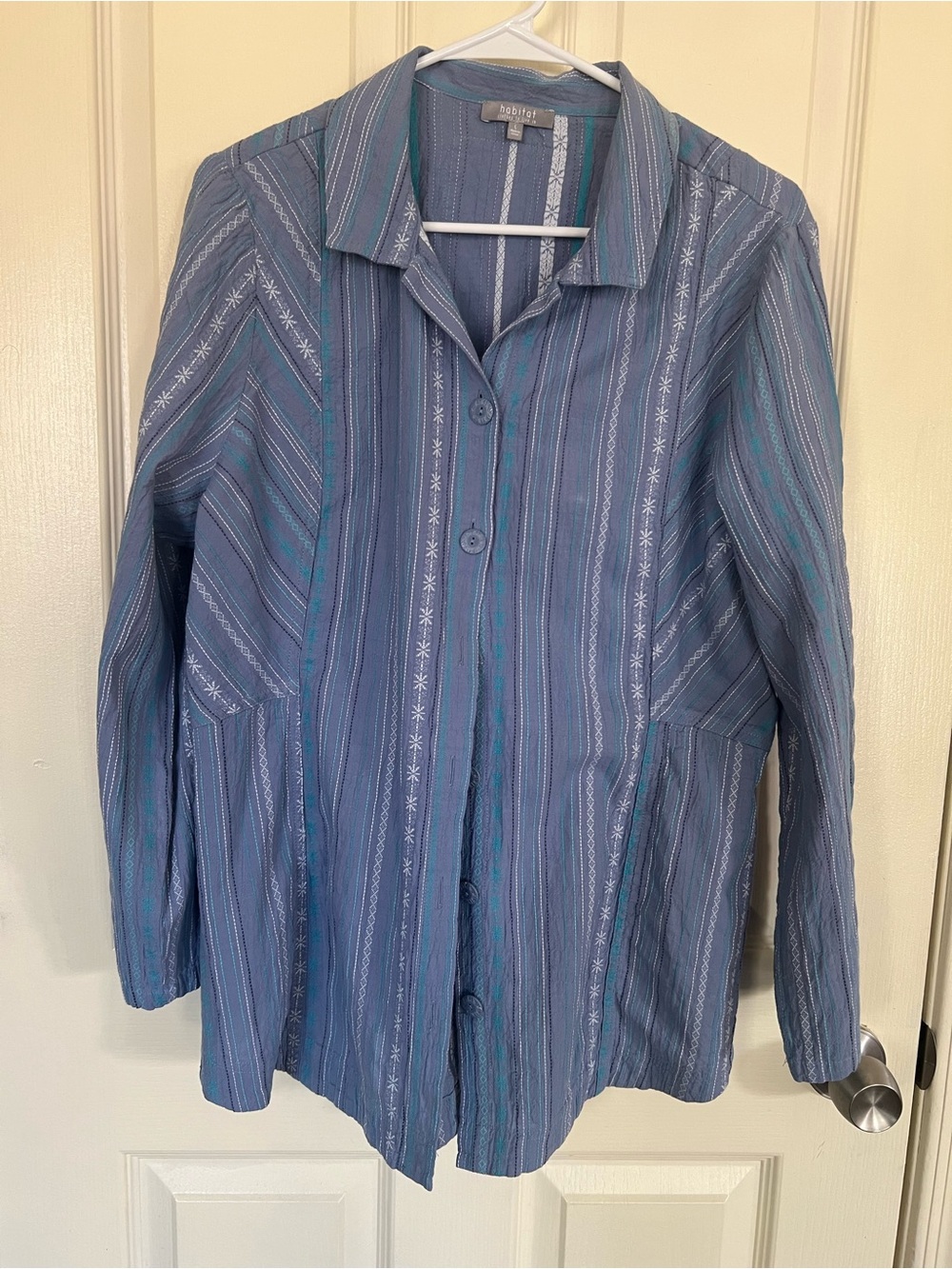 Habitat Clothes to Live In Textured Stripe Button Front Shirt Jacket L